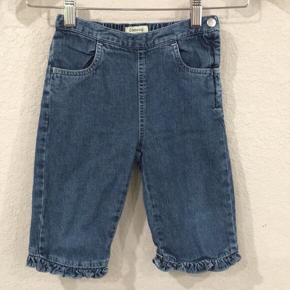 H&M Chiboogi Girls Sz 4 Ruffle Hem‎ Capri Jeans 100% Cotton Summer - Picture 1 of 6